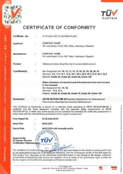 Austria Certificate of Conformity